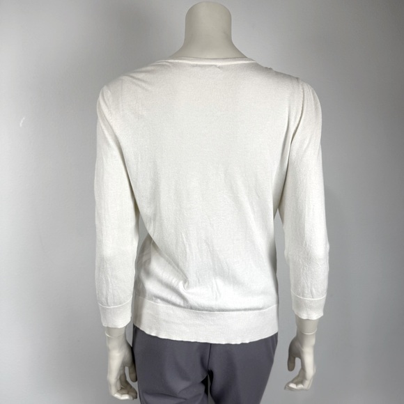 Halogen Knit Cardigan Ivory White Button Down 3/4 Long Sleeve - Picture 2 of 7